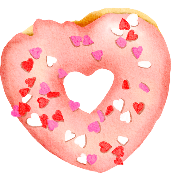 Donuts decorated with a painted pink heart for Valentine's Day.