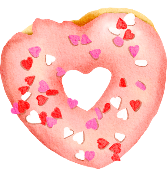 Donuts decorated with a painted pink heart for Valentine's Day.